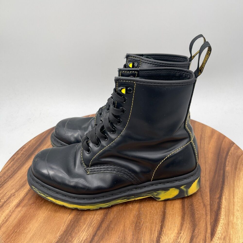 Dr. Martens 1460 8-Eye Boots Womens Size 7 Black Lava Yellow Combat Smooth - Picture 3 of 9